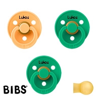 BIBS Colour, Sutter med navn (Str 2/ 6+ mdr.) - 3 pak, Sunkissed & Cactus (Rund Latex)